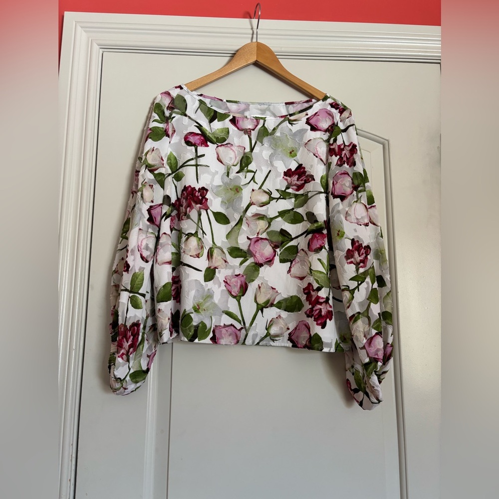 Club Monaco Floral Blouse - White and Pink. Size Large